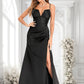 Siena Trumpet/Mermaid V-Neck Floor-Length Satin Prom Dresses DLP0025862