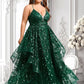 Yazmin Ball-Gown/Princess V-Neck Floor-Length Lace Floral Prom Dresses With Sequins DLP0025838