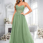 Jaylyn Ball-Gown/Princess V-Neck Floor-Length Tulle Prom Dresses With Sequins Appliques Lace DLP0025837