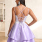 Monica A-line V-Neck Short Satin Homecoming Dress With Appliques Lace DLP0025696