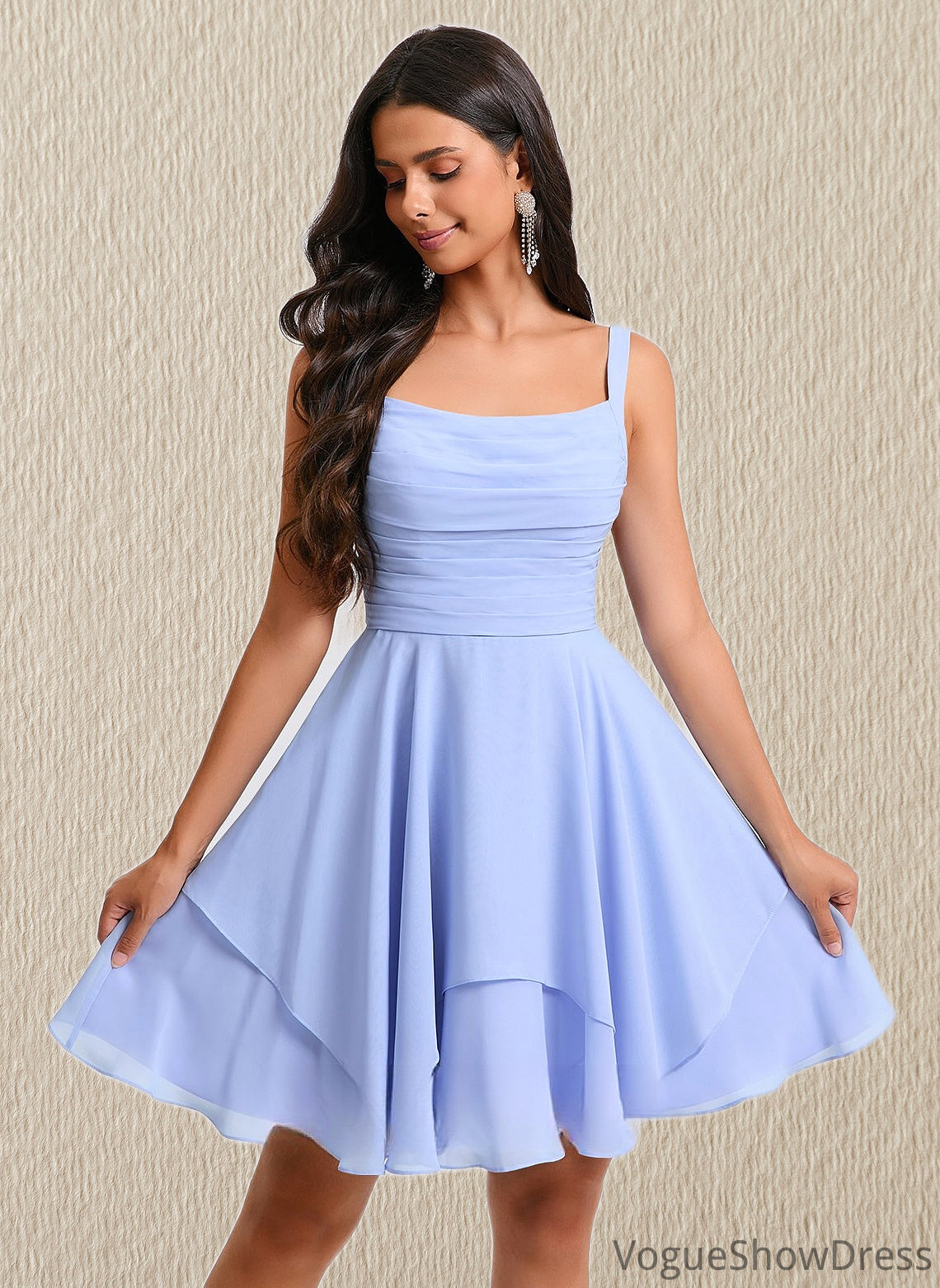 Eloise A-line Scoop Short Chiffon Homecoming Dress With Pleated DLP0025654