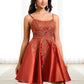 Gertrude A-line Scoop Short Satin Lace Homecoming Dress With Sequins DLP0025683