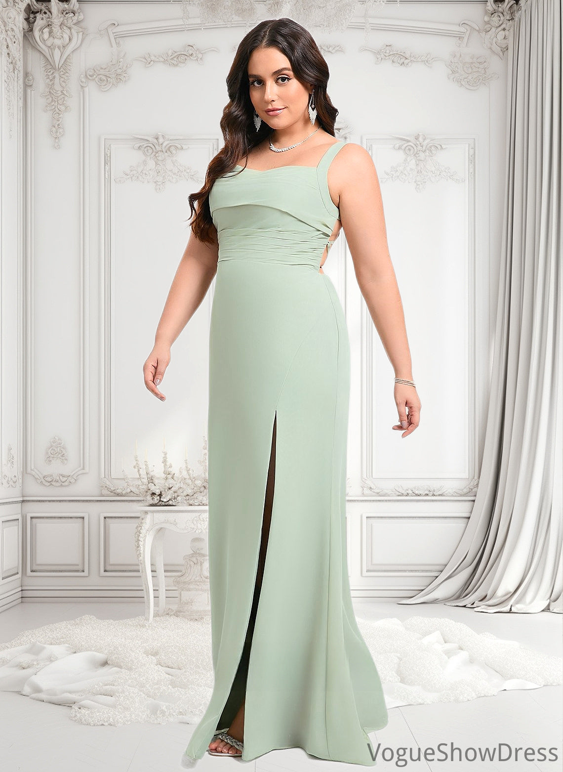 Kathleen Trumpet/Mermaid Square Floor-Length Chiffon Bridesmaid Dress DLP0025808