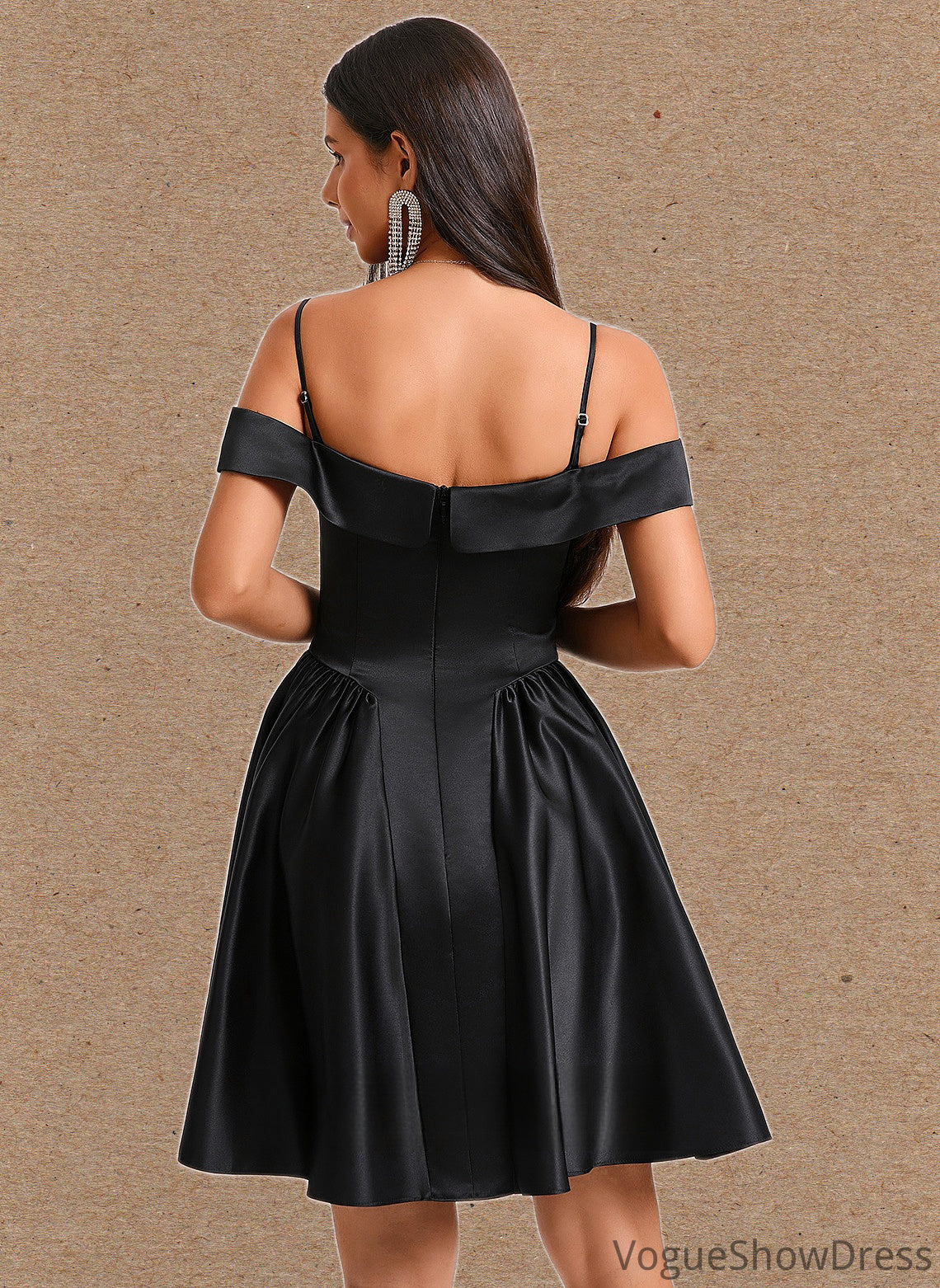 Kamari A-line Off the Shoulder Short Satin Homecoming Dress DLP0025704