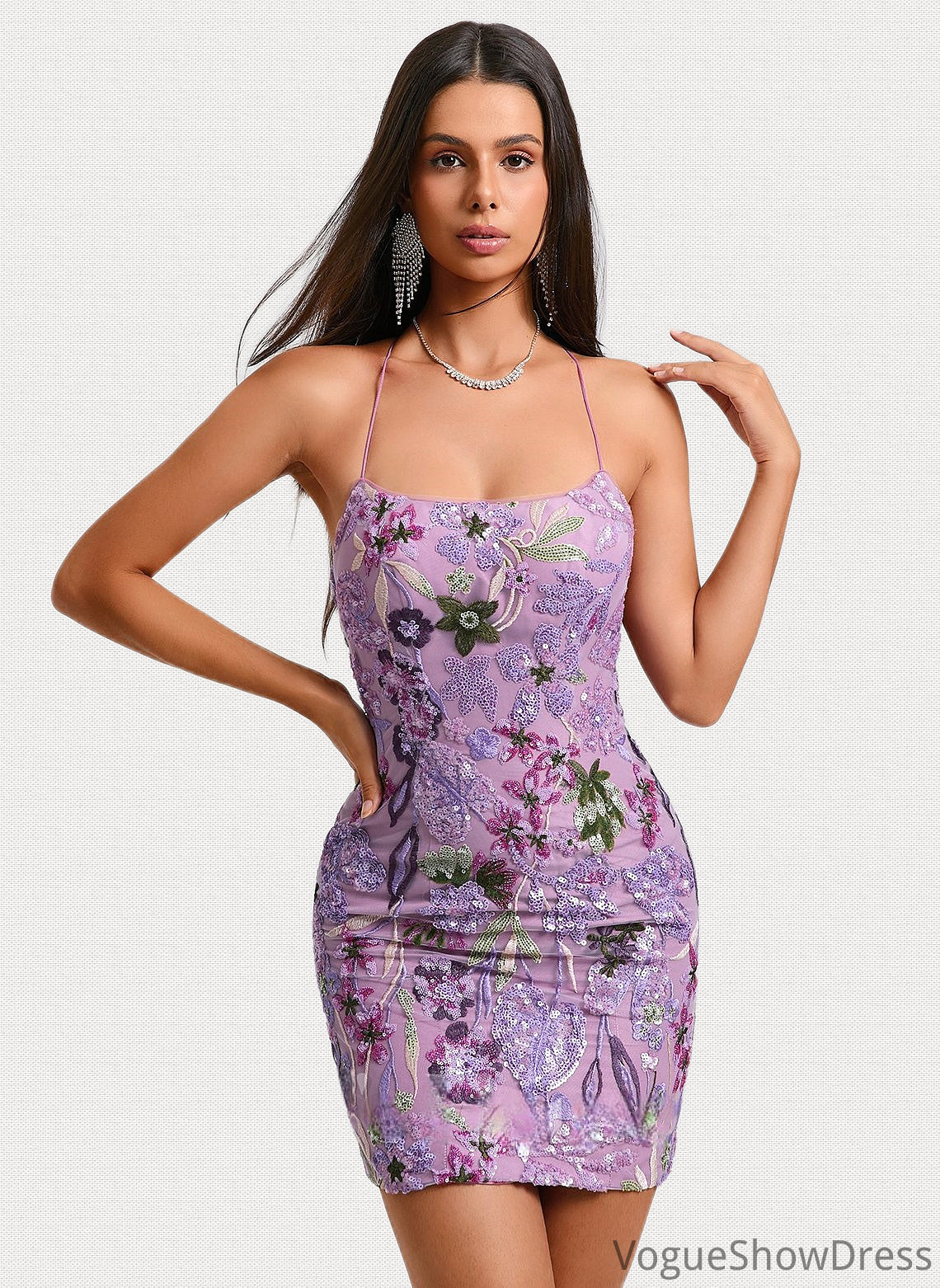 Hortensia Bodycon Scoop Mini Lace Floral Homecoming Dress With Sequins Embroidered DLP0025660