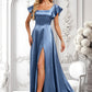 Ashlee A-line Square Floor-Length Stretch Satin Bridesmaid Dress With Ruffle DLP0025769