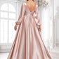 Amaris A-line V-Neck Floor-Length Stretch Satin Prom Dresses DLP0025880