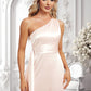 Kadence A-line One Shoulder Floor-Length Stretch Satin Bridesmaid Dress With Ruffle DLP0025818