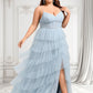 Ella Ball-Gown/Princess V-Neck Sweep Train Tulle Prom Dresses DLP0025833