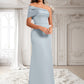 Cierra A-line Asymmetrical Off the Shoulder Floor-Length Satin Prom Dresses DLP0025884