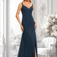 Mandy Trumpet/Mermaid V-Neck Floor-Length Chiffon Prom Dresses With Ruffle DLP0025873