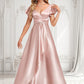 Lilith A-line V-Neck Floor-Length Stretch Satin Bridesmaid Dress With Ruffle DLP0025787