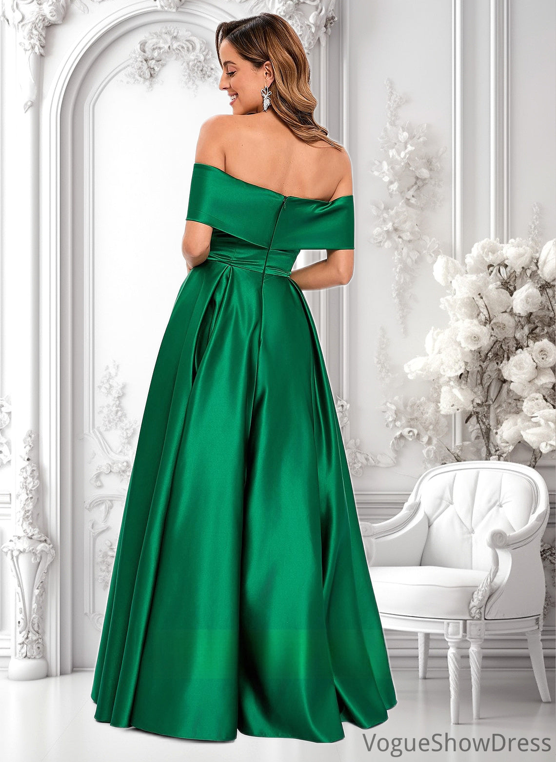 Janiyah Ball-Gown/Princess Off the Shoulder Floor-Length Satin Prom Dresses DLP0025871