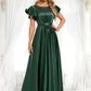 Cali A-line Scoop Floor-Length Stretch Satin Bridesmaid Dress With Ruffle DLP0025770