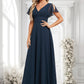 Natalya A-line V-Neck Floor-Length Chiffon Bridesmaid Dress DLP0025806