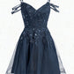 Jordyn A-line V-Neck Short Tulle Lace Homecoming Dress With Sequins DLP0025642