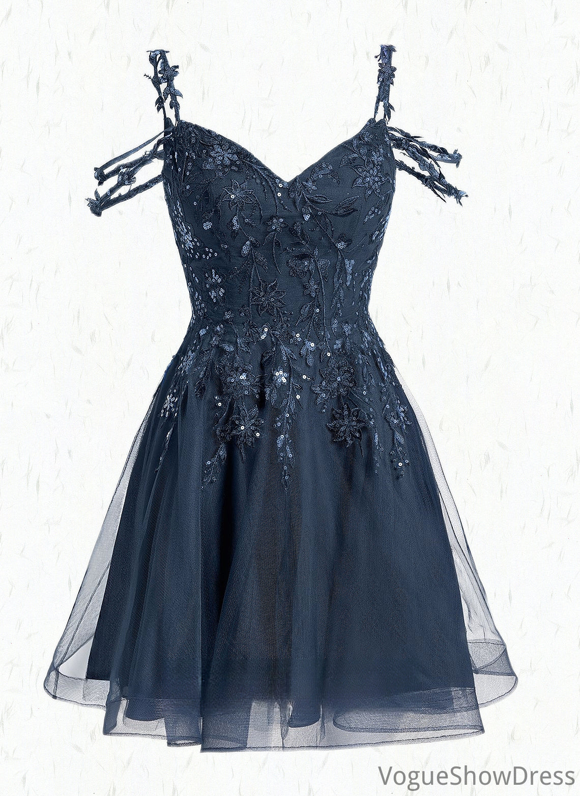 Jordyn A-line V-Neck Short Tulle Lace Homecoming Dress With Sequins DLP0025642