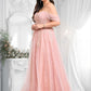 Talia A-line Sweetheart Off the Shoulder Floor-Length Tulle Floral Lace Prom Dresses With Appliques Lace DLP0025870