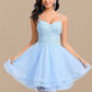 Alexis A-line V-Neck Short Lace Tulle Homecoming Dress With Rhinestone Sequins DLP0025658