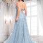 Angelica Trumpet/Mermaid Straight Sweep Train Tulle Prom Dresses With Flower DLP0025866