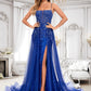 Frances Trumpet/Mermaid Straight Sweep Train Tulle Sequin Prom Dresses With Sequins Appliques Lace DLP0025857