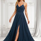 Sam A-line V-Neck Floor-Length Chiffon Prom Dresses With Pleated DLP0025830