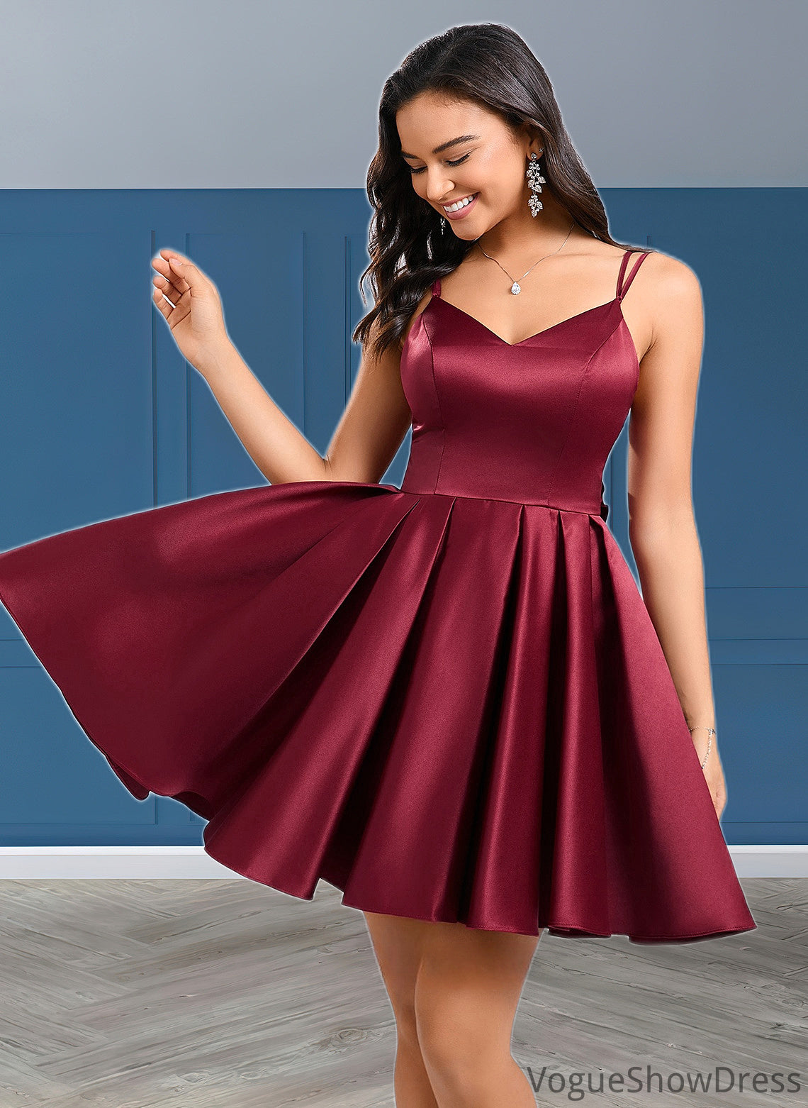 Emerson Ball-Gown/Princess V-Neck Short Satin Homecoming Dress With Bow DLP0025662