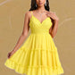 Makena A-line V-Neck Short Chiffon Homecoming Dress With Ruffle Sequins DLP0025700