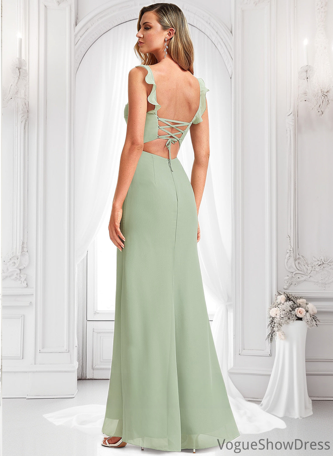 Kirsten A-line Square Floor-Length Chiffon Bridesmaid Dress With Ruffle DLP0025739