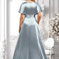 Sandy A-line V-Neck Floor-Length Stretch Satin Bridesmaid Dress With Ruffle DLP0025767