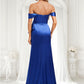 Ali Trumpet/Mermaid Off the Shoulder Floor-Length Stretch Satin Bridesmaid Dress With Ruffle DLP0025800