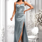 Adrianna A-line V-Neck Floor-Length Stretch Satin Bridesmaid Dress DLP0025728