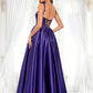 Lori Ball-Gown/Princess Scoop Floor-Length Satin Prom Dresses With Appliques Lace Beading DLP0025865