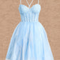 Raelynn Ball-Gown/Princess Sweetheart Short Lace Tulle Homecoming Dress With Ruffle DLP0025707