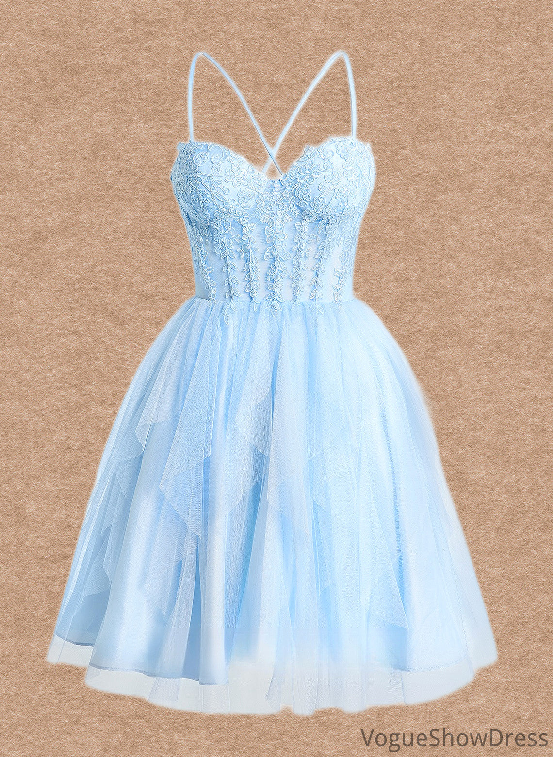 Raelynn Ball-Gown/Princess Sweetheart Short Lace Tulle Homecoming Dress With Ruffle DLP0025707