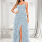 Ella Ball-Gown/Princess V-Neck Sweep Train Tulle Prom Dresses DLP0025833