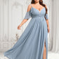 Sophie A-line Cold Shoulder Floor-Length Chiffon Bridesmaid Dress With Ruffle DLP0025797