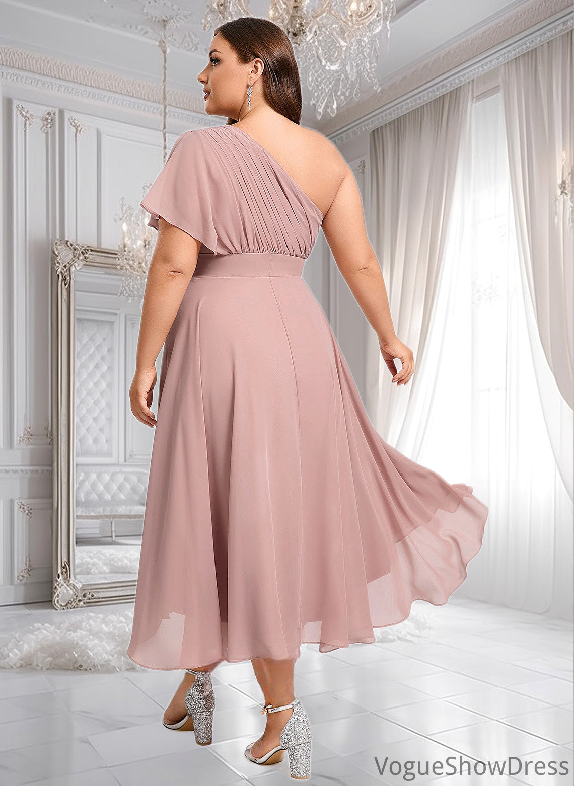 Kitty A-line One Shoulder Asymmetrical Chiffon Bridesmaid Dress With Ruffle DLP0025819