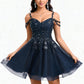 Jordyn A-line V-Neck Short Tulle Lace Homecoming Dress With Sequins DLP0025642