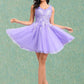 Diamond Ball-Gown/Princess V-Neck Short Lace Tulle Homecoming Dress With Flower DLP0025656