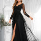 Evie A-line V-Neck Floor-Length Tulle Prom Dresses With Sequins Appliques Lace Beading DLP0025834