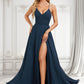 Sam A-line V-Neck Floor-Length Chiffon Prom Dresses With Pleated DLP0025830