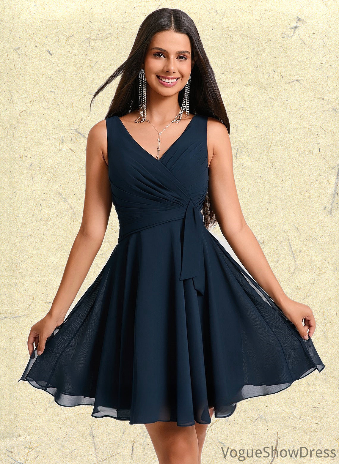 Sherlyn A-line V-Neck Short Chiffon Homecoming Dress With Pleated DLP0025644