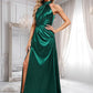 Gertie A-line Halter Floor-Length Stretch Satin Bridesmaid Dress With Ruffle DLP0025817