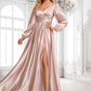 Amaris A-line V-Neck Floor-Length Stretch Satin Prom Dresses DLP0025880