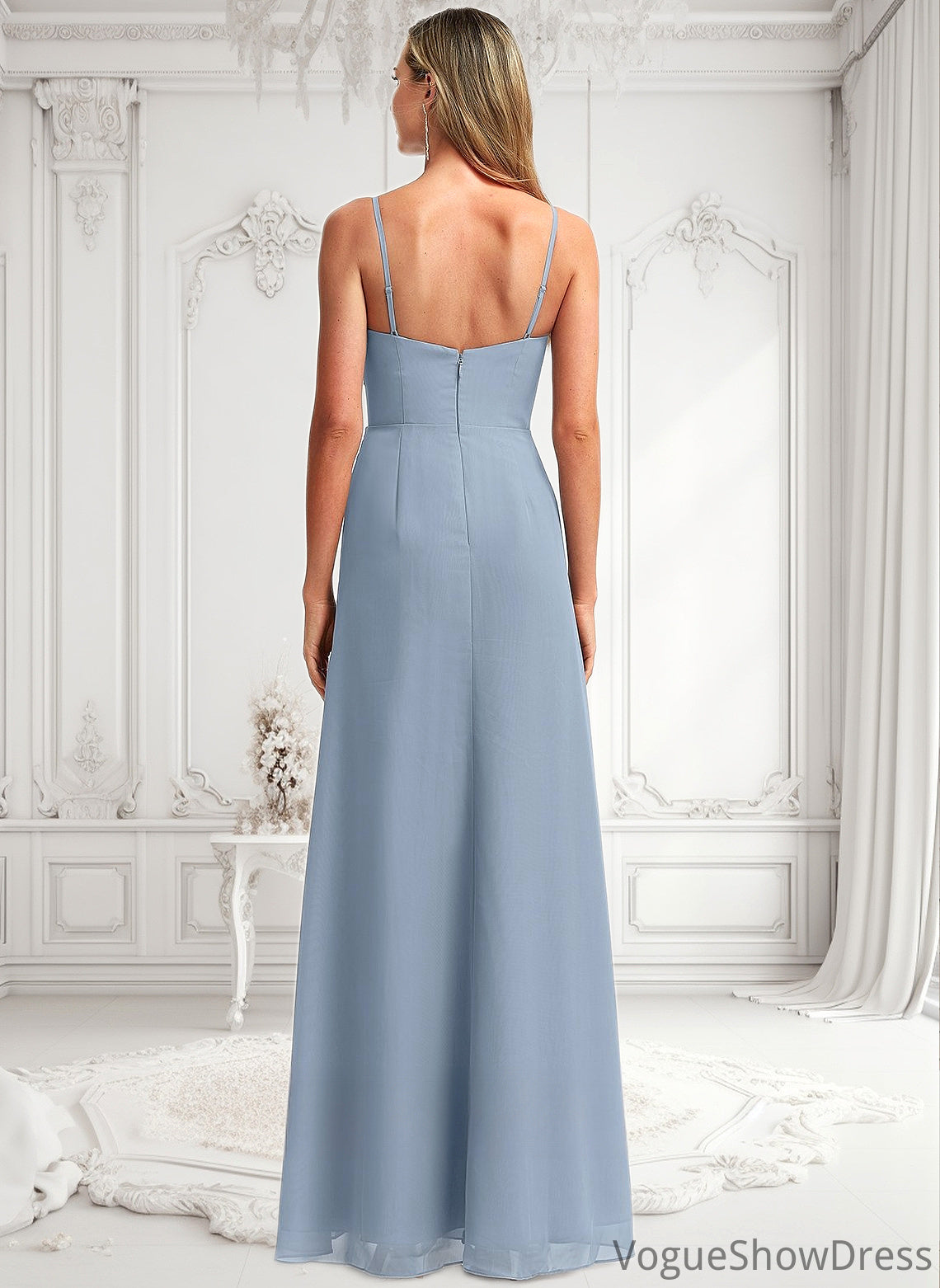 Greta A-line V-Neck Floor-Length Chiffon Bridesmaid Dress DLP0025726