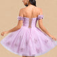 Janiya Ball-Gown/Princess Off the Shoulder Short Tulle Homecoming Dress With Pleated Flower DLP0025668