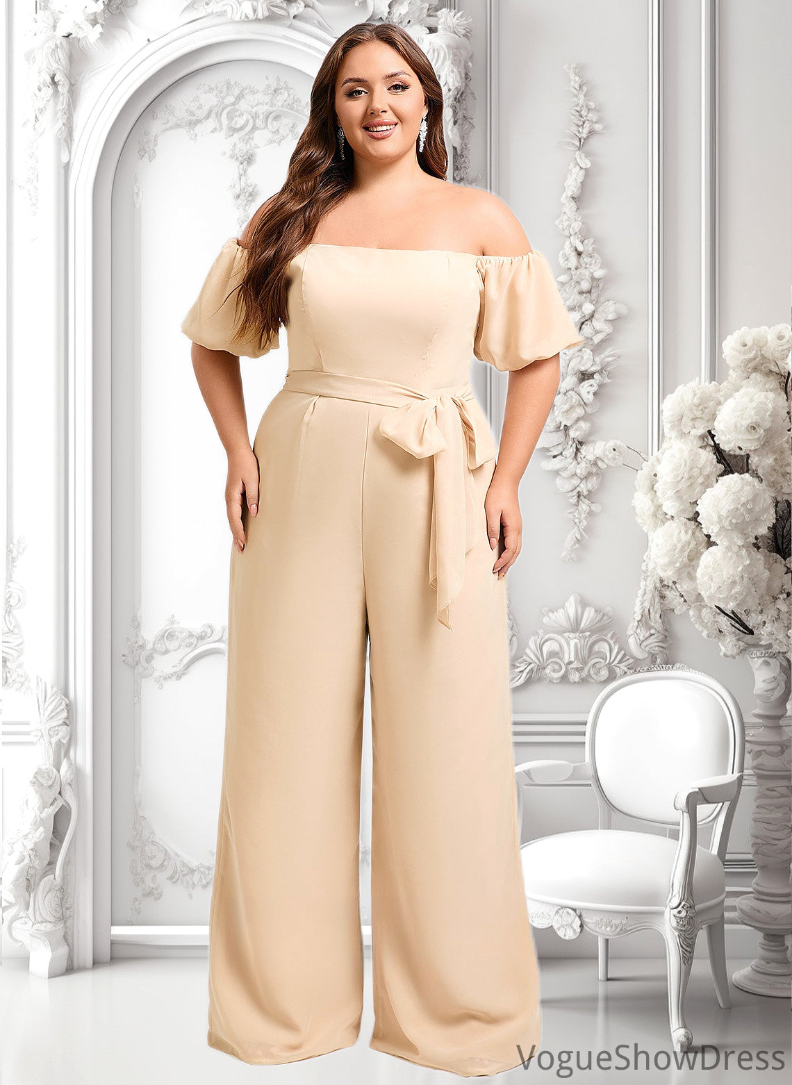 Renata Jumpsuit/Pantsuit Off the Shoulder Square Floor-Length Chiffon Bridesmaid Dress DLP0025791