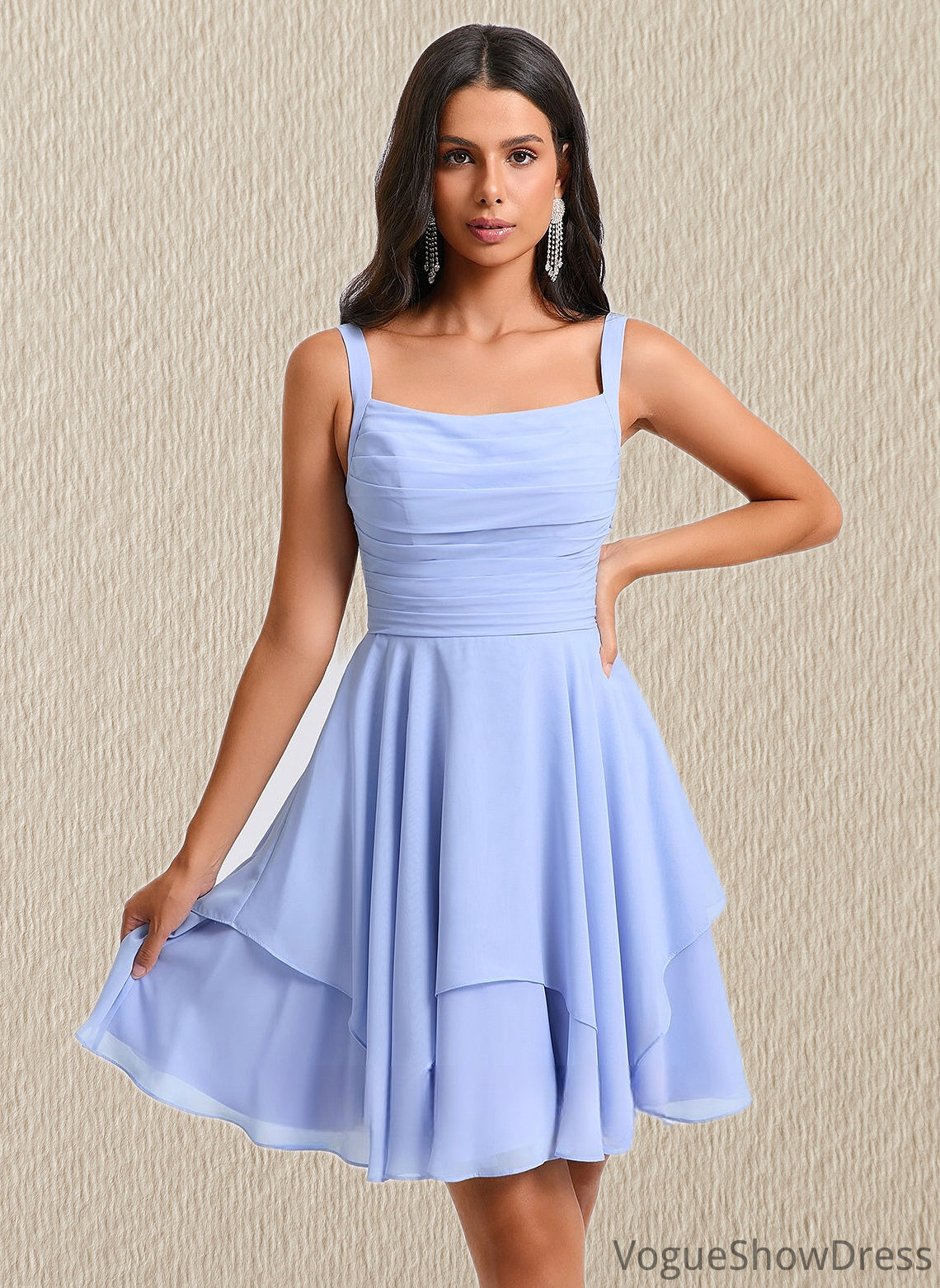 Eloise A-line Scoop Short Chiffon Homecoming Dress With Pleated DLP0025654