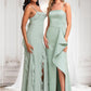 Kassidy A-line Square Floor-Length Satin Bridesmaid Dress With Ruffle DLP0025736